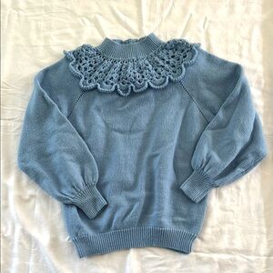 Women's Handmade Sweater, Lace Detail, blue sweater, handmade sweater, size S/XS